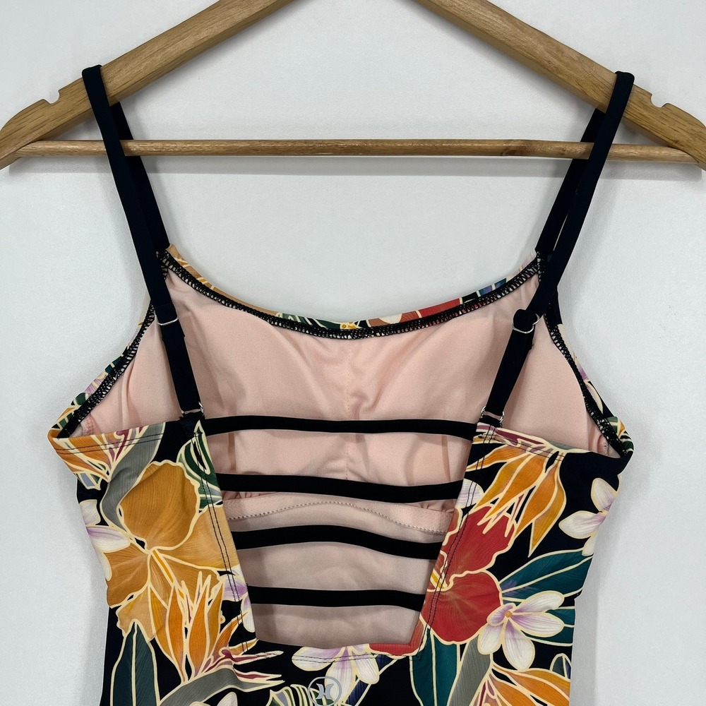 Hurley Womens Tropical Floral One Piece Swimsuit Black Multi Strappy Back Small - Picture 5 of 12